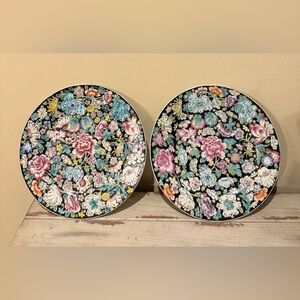 Vintage Jingdezhen Famille Noire Mille Fleur Thousand Flowers Porcelain Plates